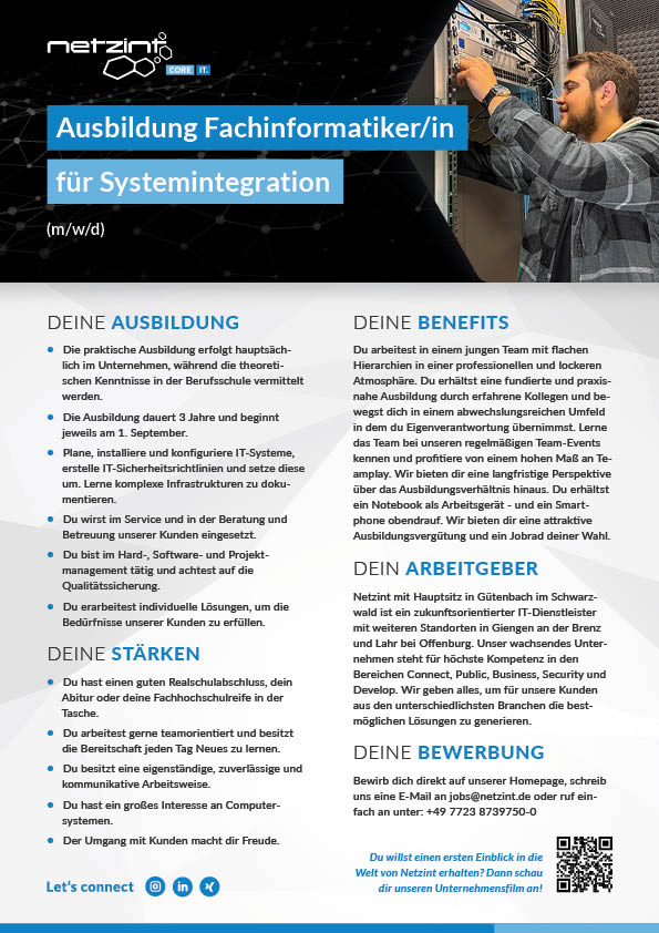 Ausbildung Fachinformatiker Systemintegration (m/w/d)