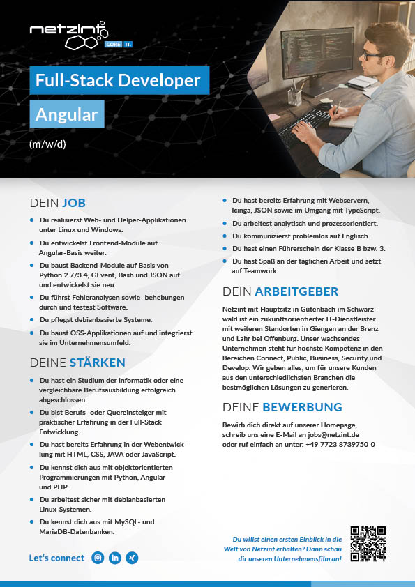 Stellenanzeige Full-Stack Developer Angular (m/w/d)